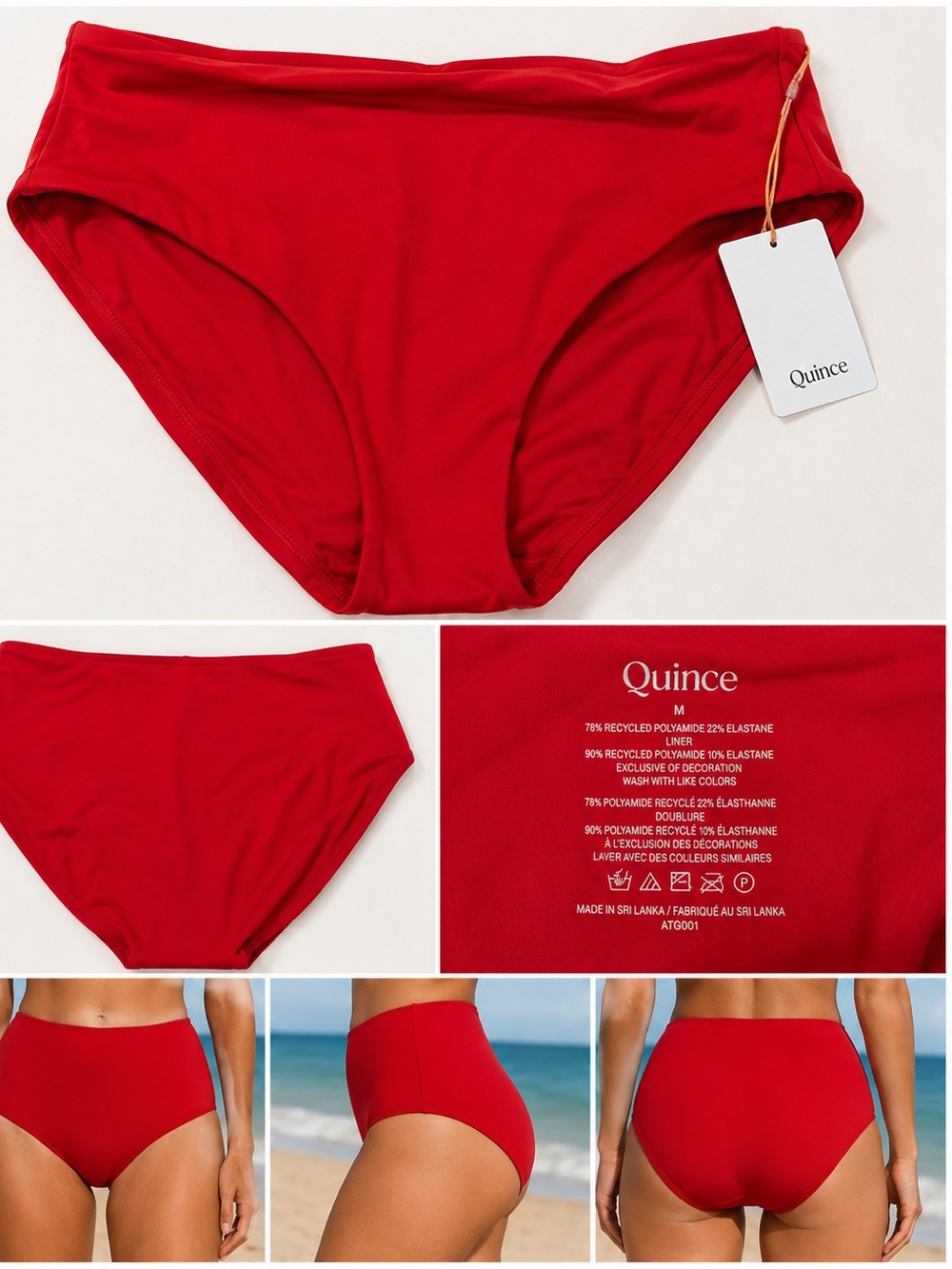 NWT Quince Red High Waisted Bikini Bottoms Size M Swimwear